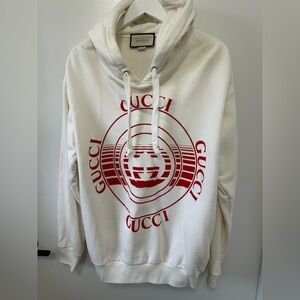 Gucci Ivory and Crimson Logo Hoodie